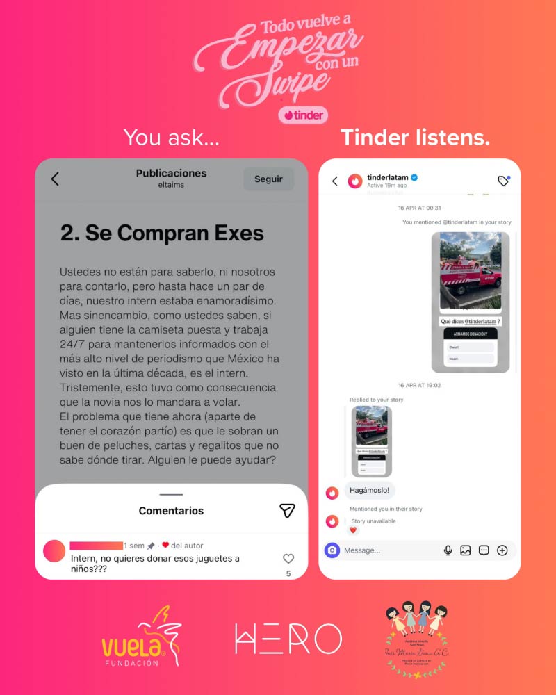 Tinder convierte una activación viral en apoyo para cientos de familias